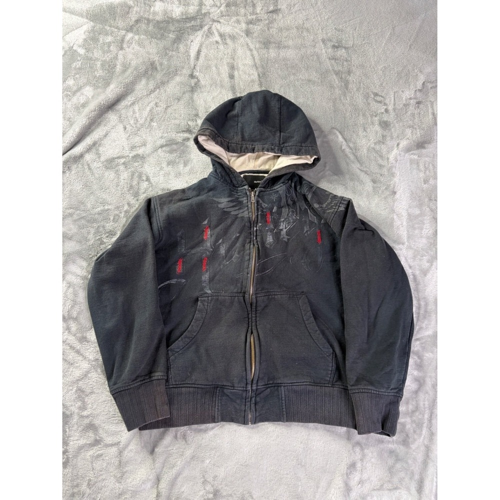 Hurley Wings Gothic Skateboarding Mens Full Zip Hoodie Sweatshirt L Black Coton